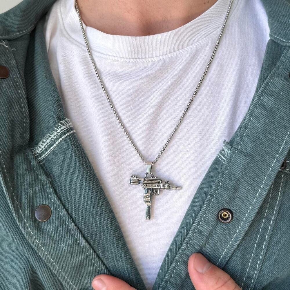 Silver Gun Pendant Necklace for Men - Tactical Chain